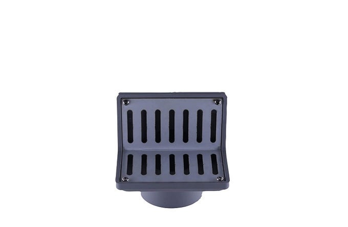 ROOFBALCONYTERRACEBATHROOM CORNER SCUPPER DRAIN IN ABS PLASTIC STAINLESS STEEL GRATING 125MM X 120MM WITH 75MM OUTLET
