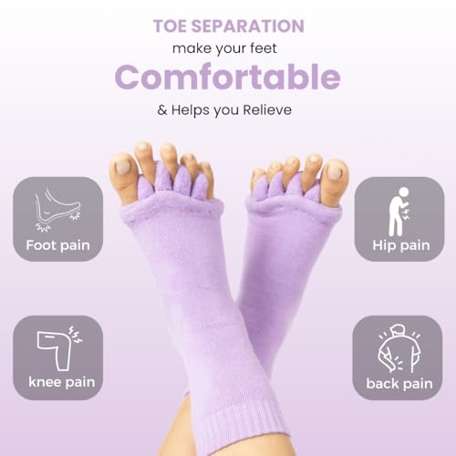 DIRTS Original Foot Alignment 5-Toe Separator Orthopedic Cotton Socks for Women & Men – Bunion Corrector & Plantar Fasciitis Support(Purple, M) - Image 5
