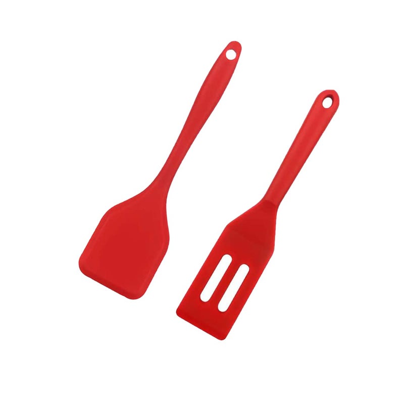 Bolonie 2 Pieces Mini Spatula Small Spatula Brownie Serving Set Flexible Nonstick Silicone Red Serve Slotted Spatula Turner for Cooking  Baking & Flipping Eggs - Image 1