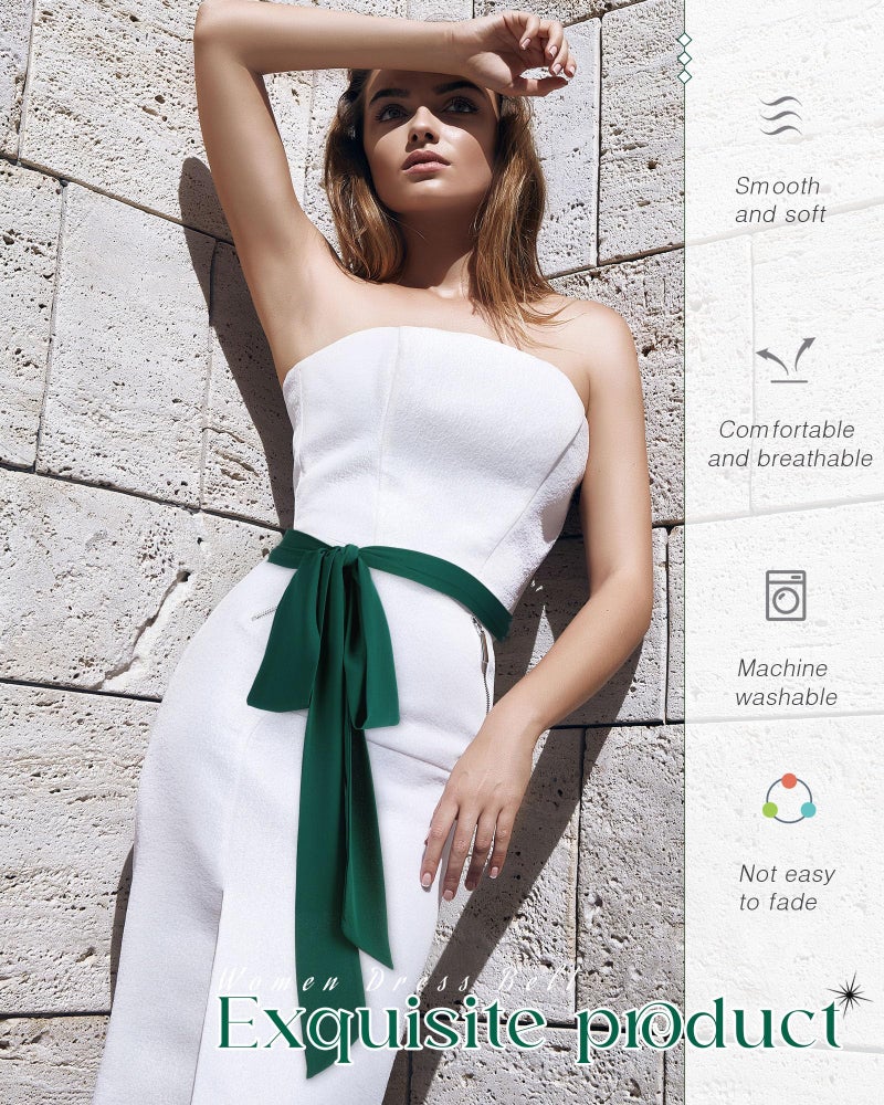 Glitopper Women Chiffon Sash Belt Dress Sash Waist Bridal Wedding Belt 50s Accessories 3'' Wide(Dark Green,Classic Style) - Image 3