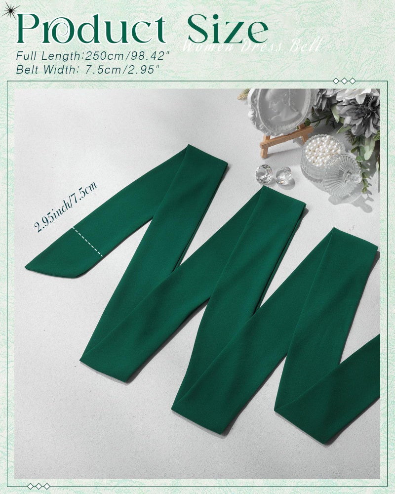 Glitopper Women Chiffon Sash Belt Dress Sash Waist Bridal Wedding Belt 50s Accessories 3'' Wide(Dark Green,Classic Style) - Image 2