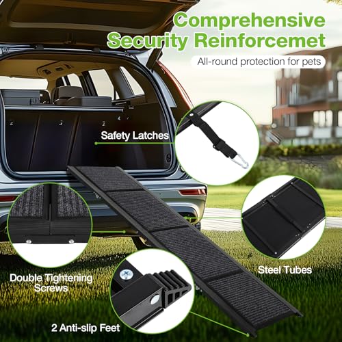 FAHKNS Dog Ramp for Car, 71" x 17" Extra Long Wide Folding Pet Ramp, Non-Slip Rug Surface, Aluminum, Black, Up to 300 LBS - Image 3