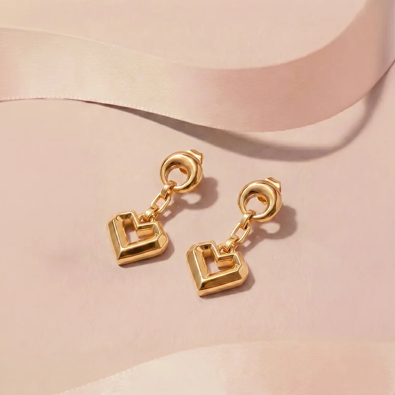 Palmonas 18K Gold Tone Plated Heart Padlock Drop Earrings For Women - Waterproof & Anti-Tarnish