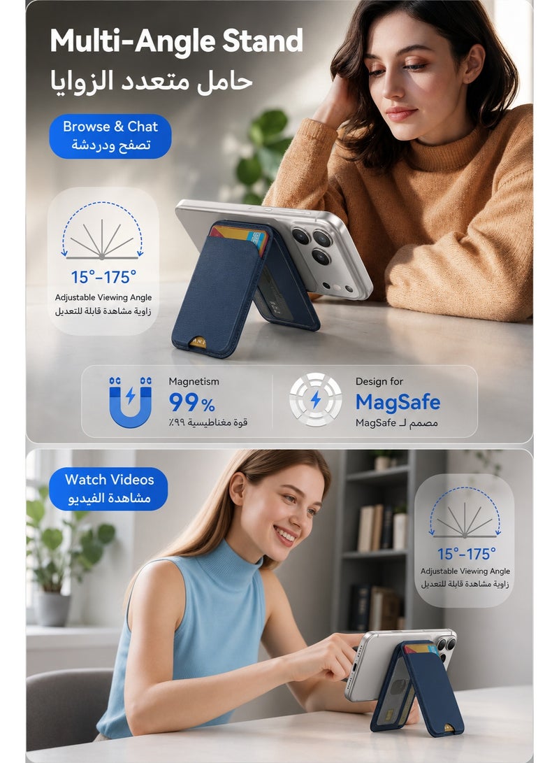 SIGood 1 Pack for MagSafe Wallet 5 Card Holder, Adjustable Magnetic Wallet Stand, RFID Blocking Faux Leather Phone Card Holder for iPhone 17/16e/16/15/14/13/12 Series, Blue - Image 4