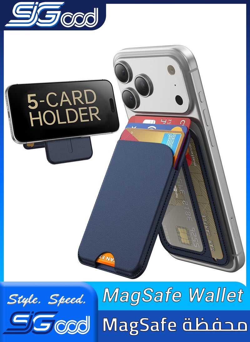 SIGood 1 Pack for MagSafe Wallet 5 Card Holder, Adjustable Magnetic Wallet Stand, RFID Blocking Faux Leather Phone Card Holder for iPhone 17/16e/16/15/14/13/12 Series, Blue - Image 1