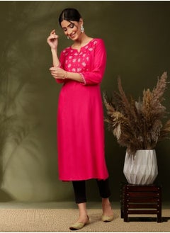 Solid kurta with floral yoke embroidery-Fuchsia - pzsku/Z7E9D91E87AC8F4FB74D9Z/45/_/1740145518/89b3f7c7-3d73-4874-8bb0-aa9f2af292ff