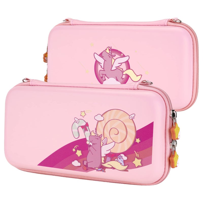 eXtremeRate PlayVital Pink Cute Carrying Case for Nintendo Switch Lite Thumb Grip Caps Candy Rainbow Unicorn Slim Travel Case for Switch Lite Portable Hardshell Girl Storage Bag Game Accessories - Image 2