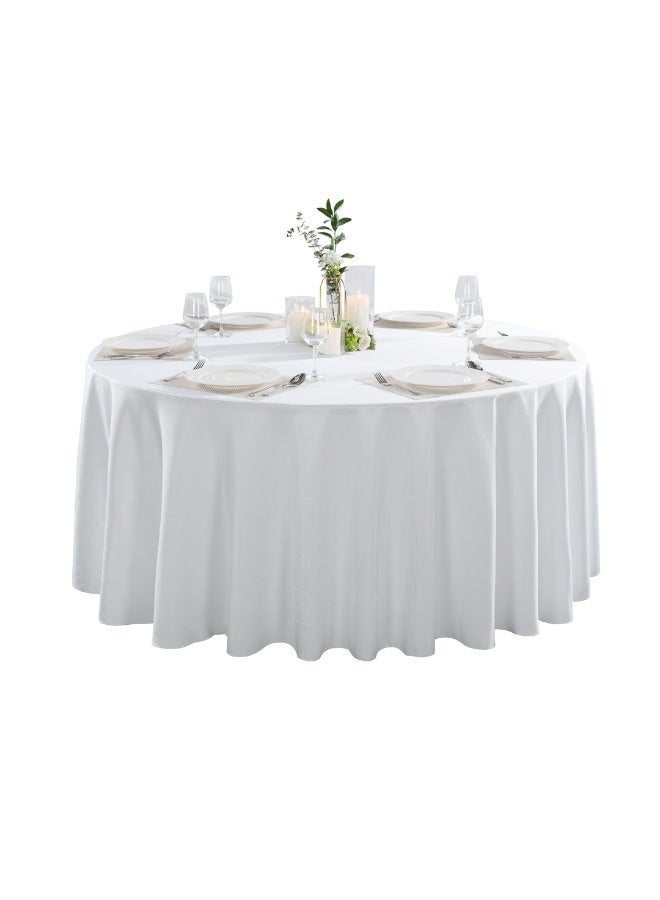 Restaurantware Table Tek 120 Inch Table Covers, 10 Round Wedding Tablecloths - Washable, Wrinkle-Free, White Polyester Banquet Tablecloths, Hemmed, For Parties, Holidays, or Buffets  - Image 2