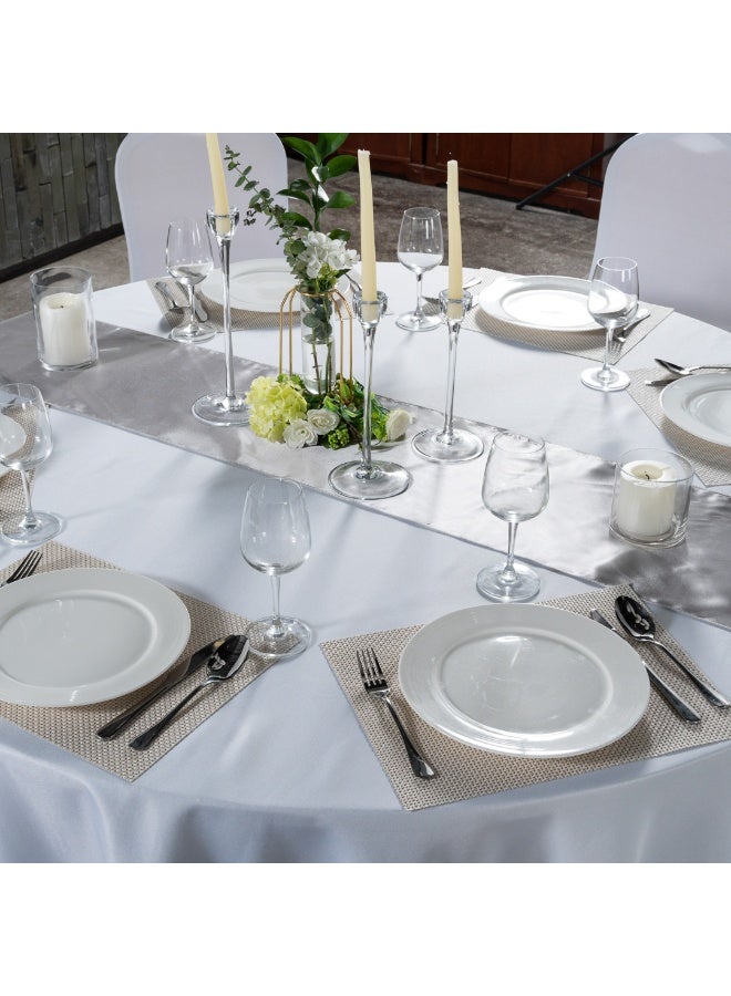 Restaurantware Table Tek 120 Inch Table Covers, 10 Round Wedding Tablecloths - Washable, Wrinkle-Free, White Polyester Banquet Tablecloths, Hemmed, For Parties, Holidays, or Buffets  - Image 5