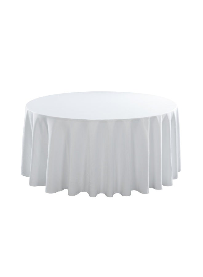 Restaurantware Table Tek 120 Inch Table Covers, 10 Round Wedding Tablecloths - Washable, Wrinkle-Free, White Polyester Banquet Tablecloths, Hemmed, For Parties, Holidays, or Buffets  - Image 1