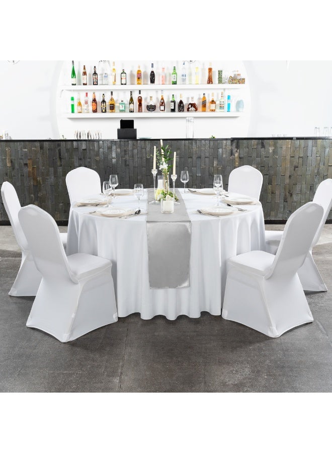 Restaurantware Table Tek 120 Inch Table Covers, 10 Round Wedding Tablecloths - Washable, Wrinkle-Free, White Polyester Banquet Tablecloths, Hemmed, For Parties, Holidays, or Buffets  - Image 3
