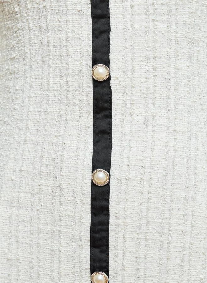 Styli  Women  Off-White Tweed Midi Dress with Black Trim for Women | Best Price UAE