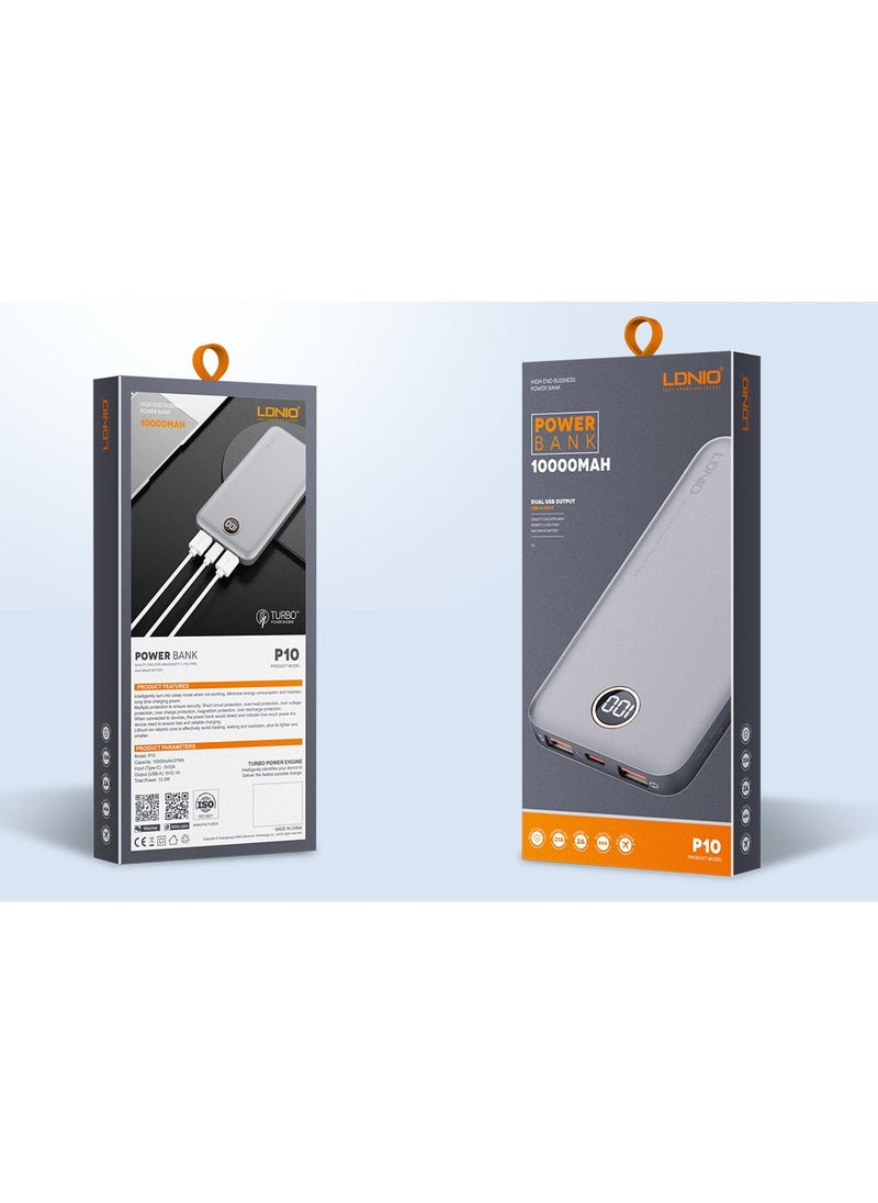 LDNIO LDNIO P10 10000mAh Ultra Slim Power Bank With Led Digital Display - Silver  - Image 2