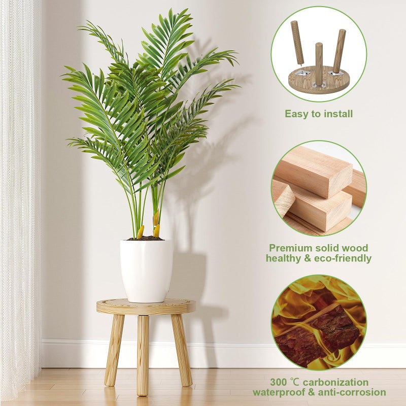 Vecxoty 3-Pack Wood Plant Stands Indoor, Single Plant Stand for 6-12 Inch Pots, Mid-Century Modern Plant Stool, Tall Plant Stand for Large Plants for Living Room, Balcony, Office (Light Brown - Image 4