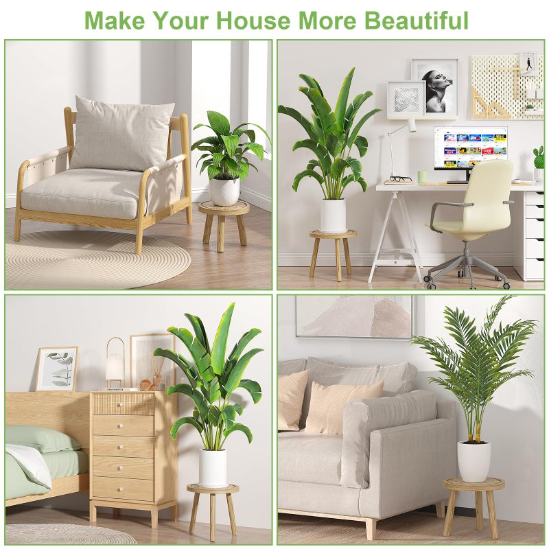 Vecxoty 3-Pack Wood Plant Stands Indoor, Single Plant Stand for 6-12 Inch Pots, Mid-Century Modern Plant Stool, Tall Plant Stand for Large Plants for Living Room, Balcony, Office (Light Brown - Image 3