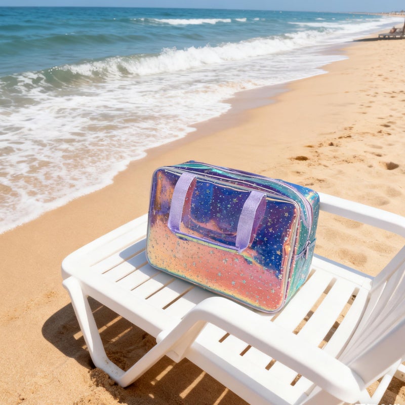TotePrint Holographic Purple Star Large Cosmetic Bag and Travel Pouch with Handle,Durable Material,Zipper Design-Ideal for Makeup,Travel Essentials (Purple Handle) - Image 5