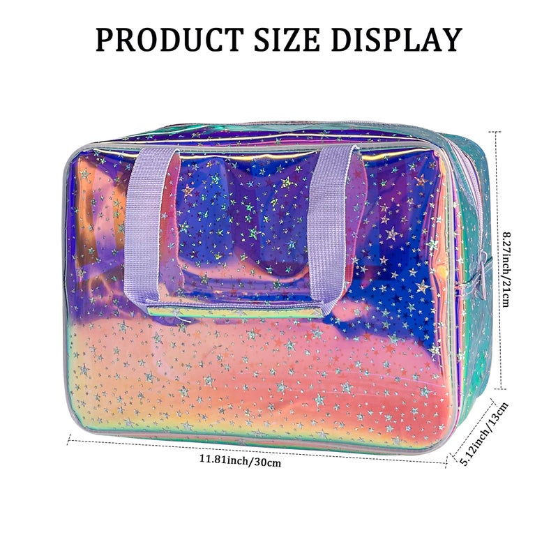TotePrint Holographic Purple Star Large Cosmetic Bag and Travel Pouch with Handle,Durable Material,Zipper Design-Ideal for Makeup,Travel Essentials (Purple Handle) - Image 2