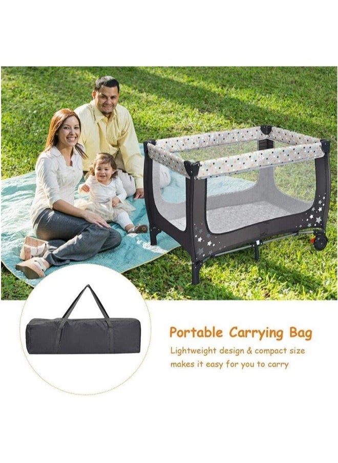 Denzoz - 2 In 1 Baby Crib Portable Playard Foldable Travel Bed Playpen Travel Crib Nursery Center for Infant with Comfortable Mattress and Carry Bag - Image 1