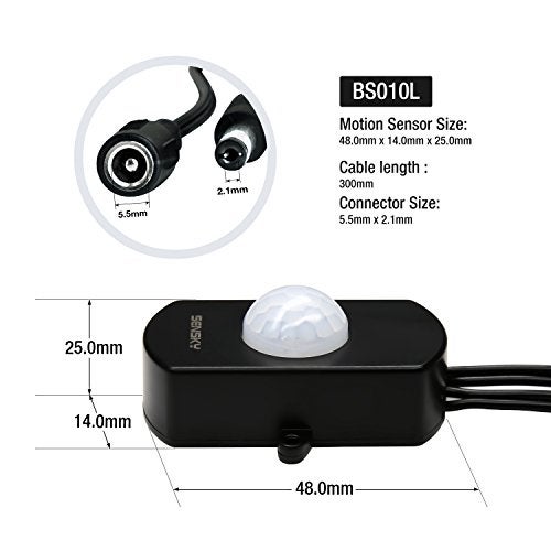 SENSKY BS010L DC 12V to 30V 3A Mini Pir Motion Sensor Switch,Occupancy Sensor Switch for Gun Safe, Kitchen Cabinet, Pantry, Closet led lighting (Black-With Light Sensor) - Image 3