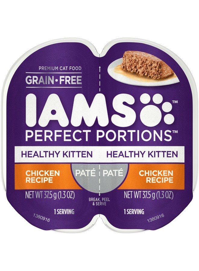 IAMS Perfect Portions Healthy Kitten Grain Free Wet Cat Food Paté, Chicken Recipe, 2.6 oz. Easy Peel Twin-Pack Trays (24 Count, 48 Servings) - Image 1