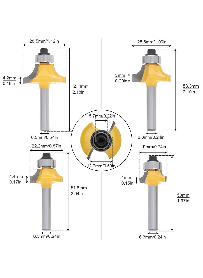 Serplex - Serplex 4Pcs Roundover Router Bits Set for Woodworking 6mm Shank Multiple Radius Options 18 14 316 516 Durable Tungsten Steel for Smooth Clean Cuts On Hardwood Softwood Plywood - Image 1