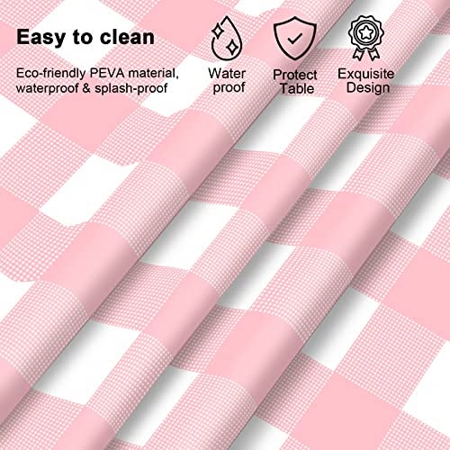 Mulbozy 4 قطع مفرش طاولة باللون الوردي بتصميم قماش مربعات 54 × 108 بوصة - Image 5