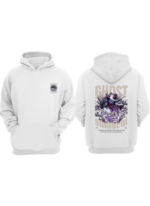 Unisex Ghost Samurai Design Front Back Printed Regular Fit White Sweatshirt