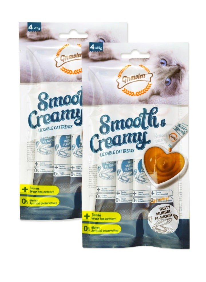 Gnawlers - Pack of 2 Smooth & Creamy Lickable Cat Treats (8pcs x15g) - Mussel Flavour - Image 1