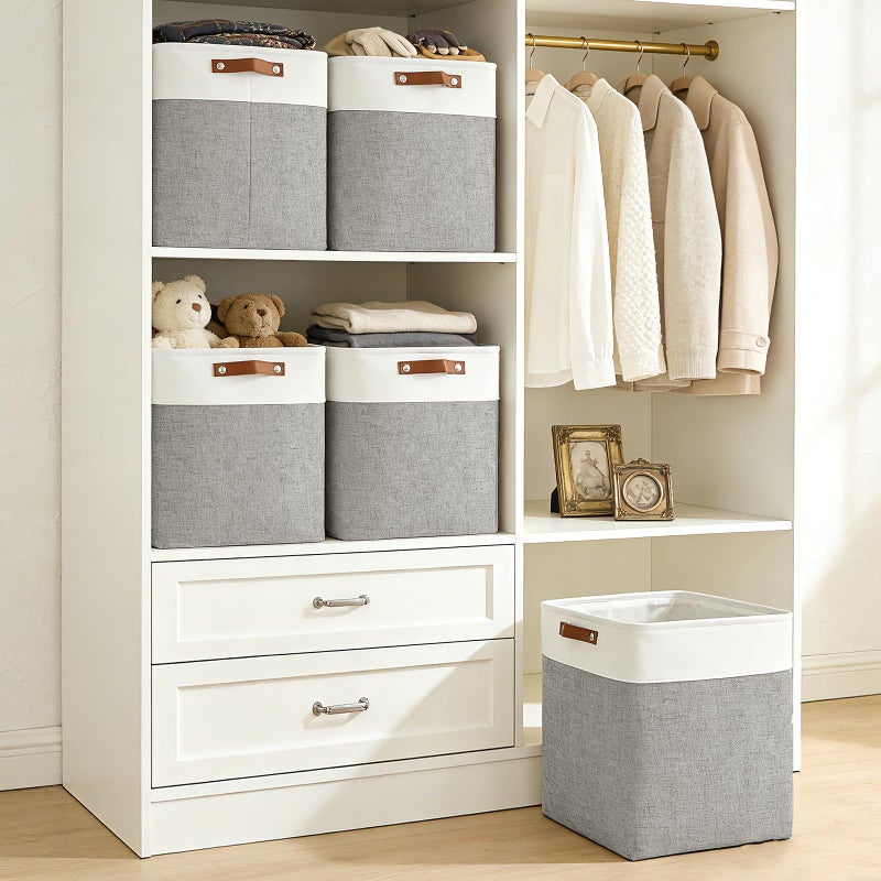 Bagnizer Large Fabric Storage Baskets | 50L Storage Bins, Decorative Linen Closet Baskets with Handles for Organizing, Shelf, Toys, Clothes, Home, Office, Nursery, 17x12x15Inches (Grey&White) - Image 2