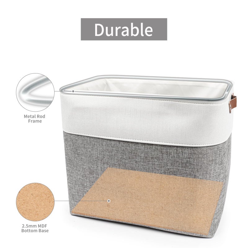Bagnizer Large Fabric Storage Baskets | 50L Storage Bins, Decorative Linen Closet Baskets with Handles for Organizing, Shelf, Toys, Clothes, Home, Office, Nursery, 17x12x15Inches (Grey&White) - Image 4