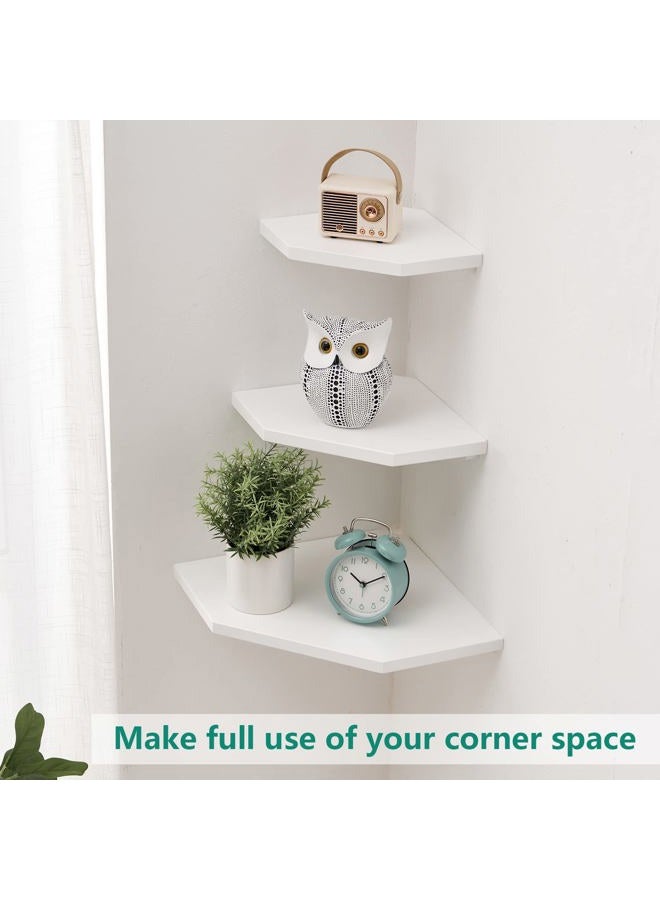 Conamily Corner Floating Shelves, White Corner Wall Shelf Set of 2, Solid Oak Wood Corner Shelves Wall Mount Shelf with Wire Hole Small Plant Display for Kitchen Living Room Bedroom - Image 4