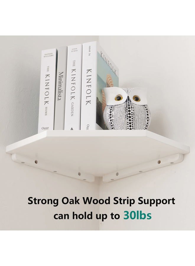 Conamily Corner Floating Shelves, White Corner Wall Shelf Set of 2, Solid Oak Wood Corner Shelves Wall Mount Shelf with Wire Hole Small Plant Display for Kitchen Living Room Bedroom - Image 3