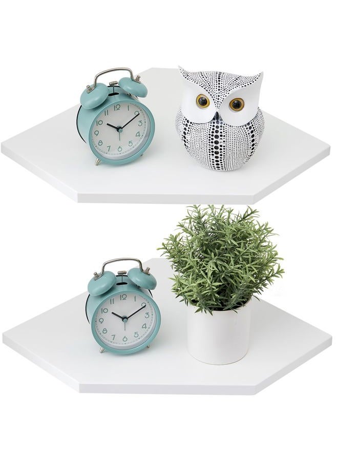 Conamily Corner Floating Shelves, White Corner Wall Shelf Set of 2, Solid Oak Wood Corner Shelves Wall Mount Shelf with Wire Hole Small Plant Display for Kitchen Living Room Bedroom - Image 1