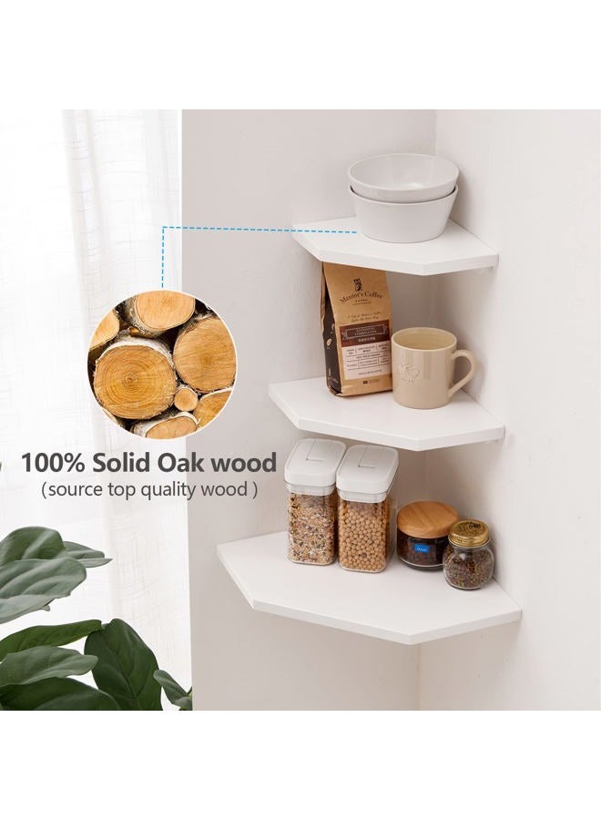 Conamily Corner Floating Shelves, White Corner Wall Shelf Set of 2, Solid Oak Wood Corner Shelves Wall Mount Shelf with Wire Hole Small Plant Display for Kitchen Living Room Bedroom - Image 5