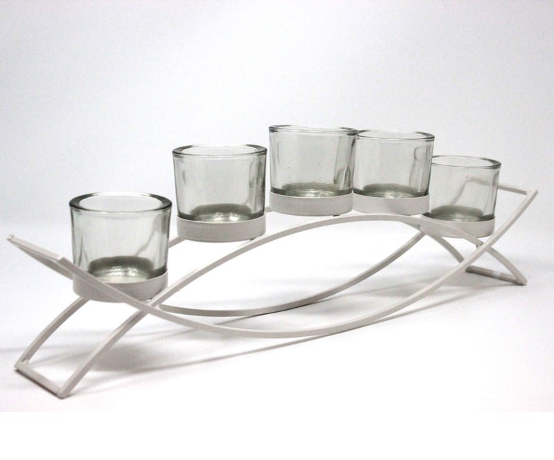Seraphic Iron Arch Table Centerpiece Decorations Long Candle Holder for Weddings, Patio, Kitchen, Dining Room, and Coffee Tables, White, Clear Chunky 5 Cups - Image 4