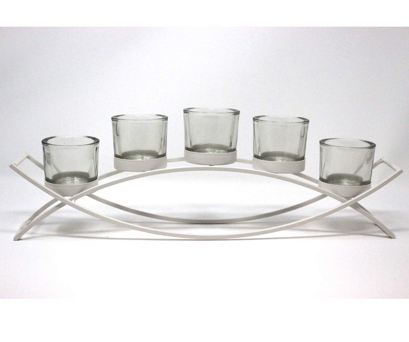 Seraphic Iron Arch Table Centerpiece Decorations Long Candle Holder for Weddings, Patio, Kitchen, Dining Room, and Coffee Tables, White, Clear Chunky 5 Cups - Image 5
