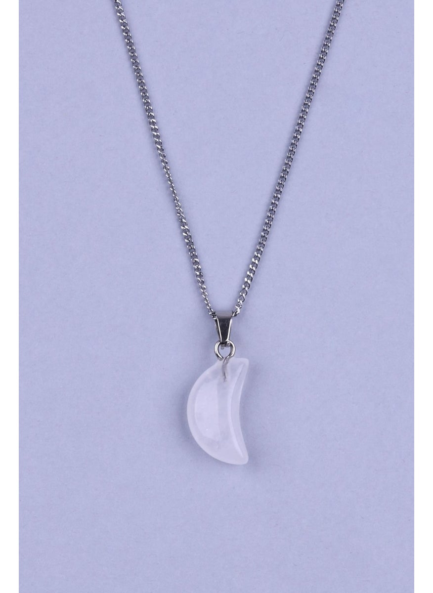 Güneş Avm GÜNEŞAVM Crystal Quartz Natural Stone Moon Model Necklace 