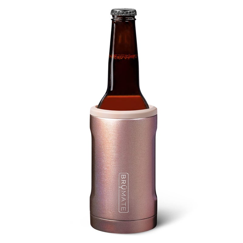 Br   Mate Hopsulator Bott'l Insulated Bottle Cooler for Standard 12oz Glass Bottles | Glass Bottle Coozie Insulated Stainless Steel Drink Holder for Beer and Soda (Glitter Rose Gold)