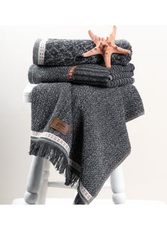 COTTON BOX 3 Piece Jacquard Towel Set Denim Anthracite 50 x 90 cm  - Image 1