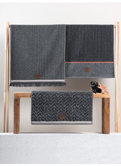 COTTON BOX 3 Piece Jacquard Towel Set Denim Anthracite 50 x 90 cm  - Image 2