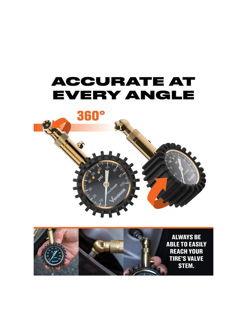 SYOSI Tire Pressure Gauge (0-100 PSI), Certified ANSI High Air Pressure Gauge Vehicle Tire Pressure Checker with Large 2 Inch Glow Dial Compact Tire Gauge High PSI Tire Gauge for Car and Trucks Tires - Image 2