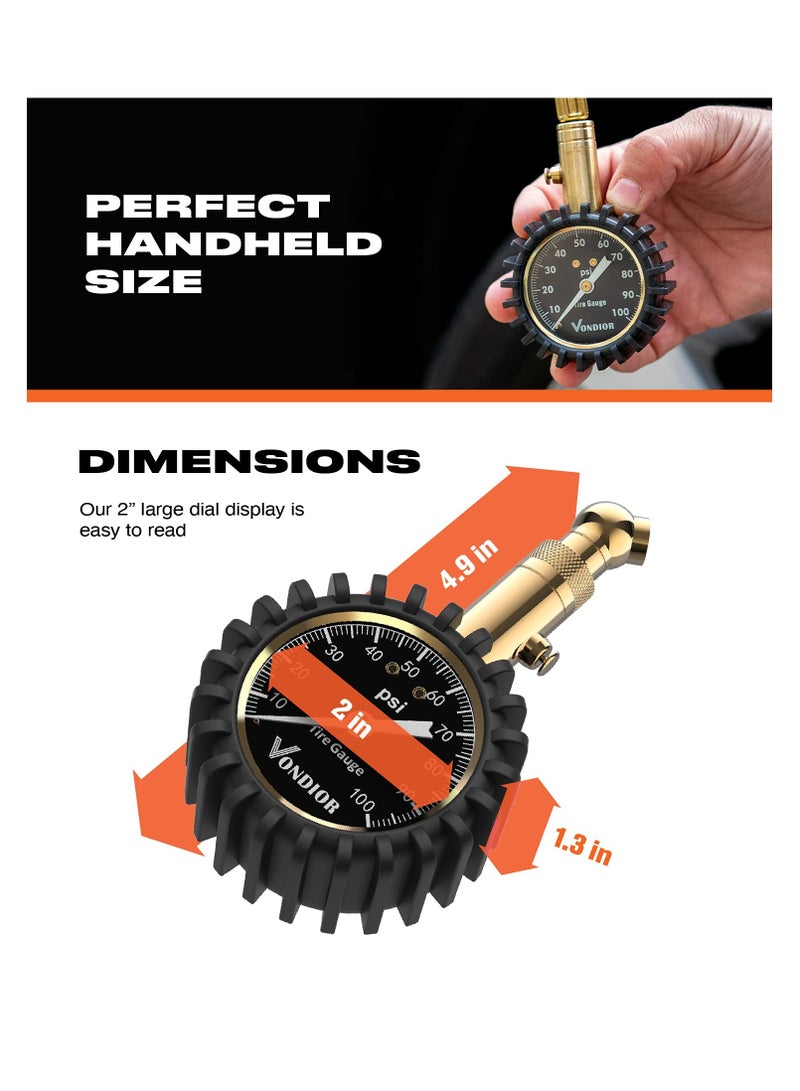 SYOSI Tire Pressure Gauge (0-100 PSI), Certified ANSI High Air Pressure Gauge Vehicle Tire Pressure Checker with Large 2 Inch Glow Dial Compact Tire Gauge High PSI Tire Gauge for Car and Trucks Tires - Image 5