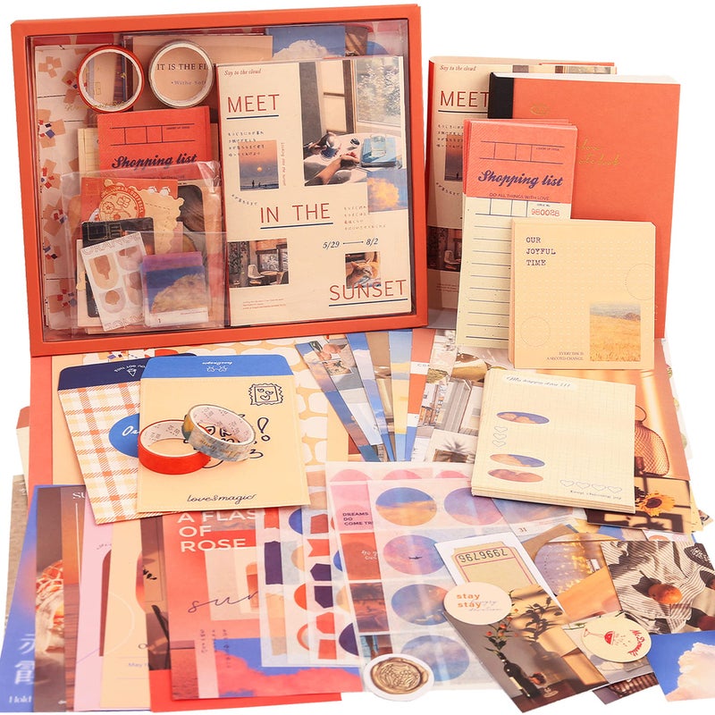 emmoolife 348 Pcs Scrapbooking Supplies Kit Vintage Aesthetic Scrapbook Kit for Bullet Junk Journal Stationery A6 Grid Notebook DIY Journaling Supplies Birthday Craft Gift for Teen Girl Women