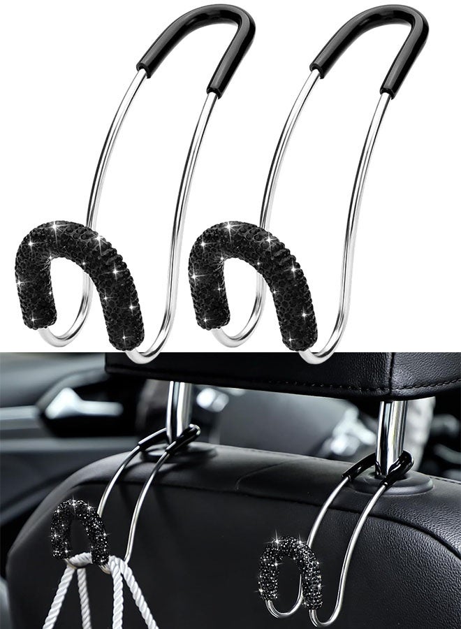 2 حزمة من خطافات مسند رأس السيارة اللامعة من أحجار الراين الكريستالية، خطاف مقعد السيارة العالمي، خطاف تلقائي، منظم تخزين شماعات المقعد الخلفي للسيارة - Image 1