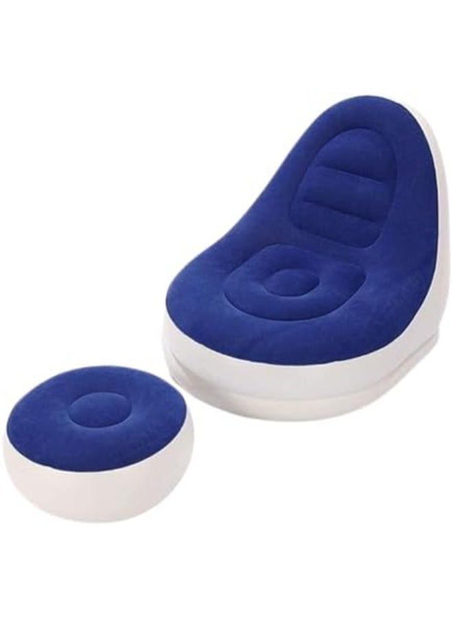 كنبة استرخاء قابلة للنفخ مع مسند قدم  تصميم مريح وخفيف الوزن للتخييم والاسترخاء والسفر ازرق - Image 1