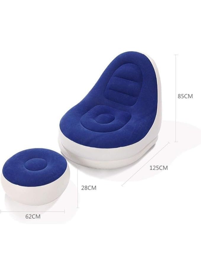 كنبة استرخاء قابلة للنفخ مع مسند قدم  تصميم مريح وخفيف الوزن للتخييم والاسترخاء والسفر ازرق - Image 2