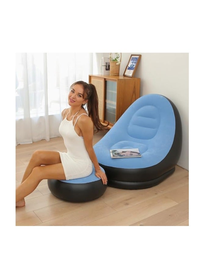 كنبة استرخاء قابلة للنفخ مع مسند قدم  تصميم مريح وخفيف الوزن للتخييم والاسترخاء والسفر ازرق - Image 3