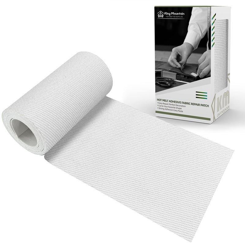 KING MOUNTAIN 100% Cotton Fabric Iron-on Repair Patch, Inside&Outside Clothes Repair Patch, 3"x60" with Backing Glue Repair Decorative Patch kit (White) - Image 1