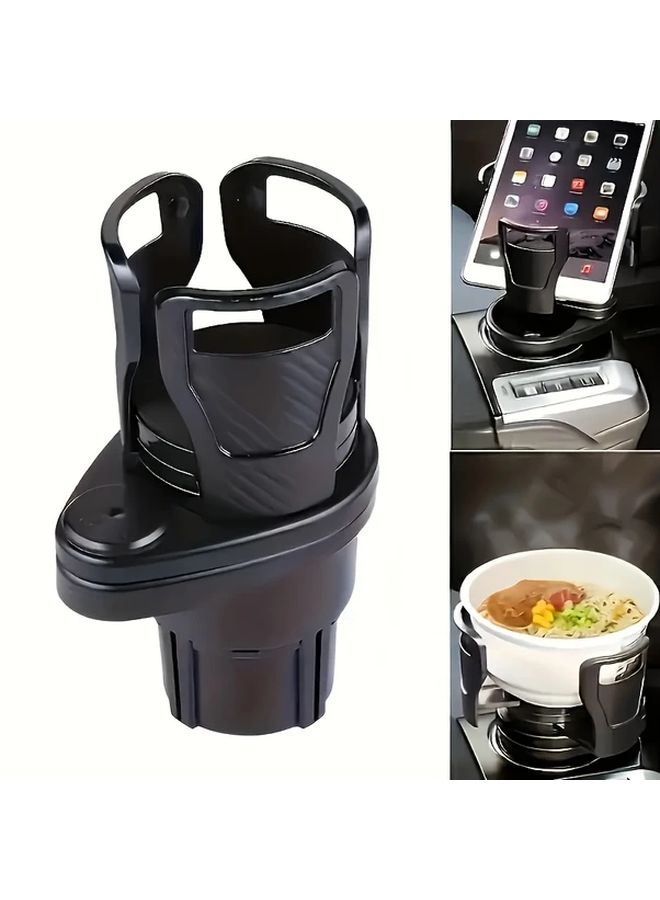 Double Layer Car Cup Holder 360 Degree Rotation Black Non Slip Pad Easy Storage - Image 1