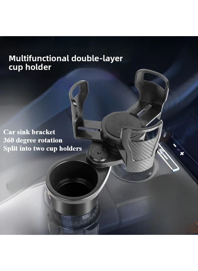 Double Layer Car Cup Holder 360 Degree Rotation Black Non Slip Pad Easy Storage - Image 3